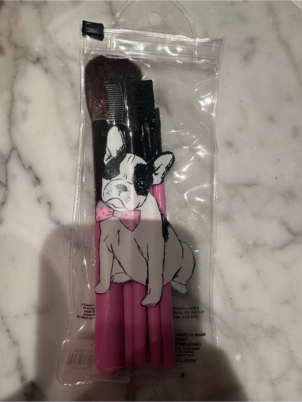 Pink Makeup Brush Set with Dog Print
